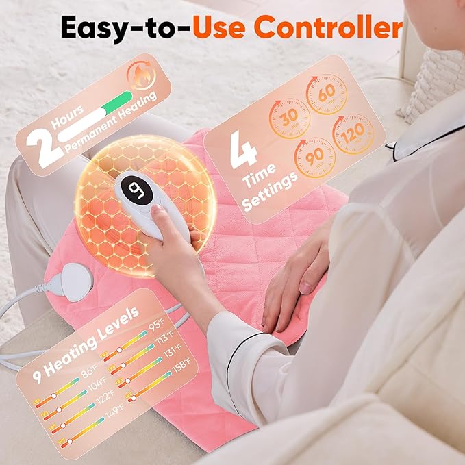 Pink Weighted Heating Pad for Neck Shoulders and Back, Mothers Day Gifts for Mom Wife Grandma, Birthday Gifts for Teen Girls Women, Electric Heated Blanket with 9 Heat Options 4 Auto-Off Timer