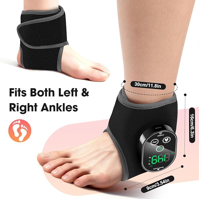 Cordless Ankle Massager for Pain Relief, Heated Ankle Massager, Foot Massager for Neuropathy, Ankle Heating Pad, Foot Heating Pad, Heated Foot Massager, Single One, Black