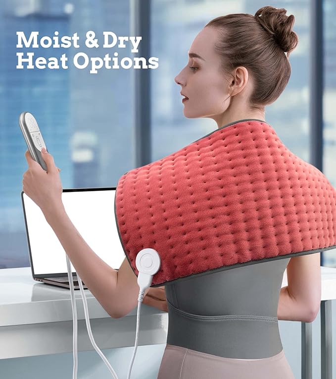VALGELUIK Heating Pad for Back, Neck & Shoulder Pain Relief – 12"x24" Electric Heat Pad, Auto-Off, Machine Washable, Moist/Dry Heat Options – Thoughtful Mother's Day Gifts for Mom, Dad, Women & Men