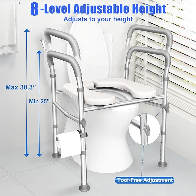 Toilet Seat Risers for Seniors, FSA and HSA Eligible Raised Toilet Seat with Handles, 8-Level Height and 3-Level Width Adjustment, Fits Most Body Sizes and Toilets, for Elderly, Pregnant, and Disabled