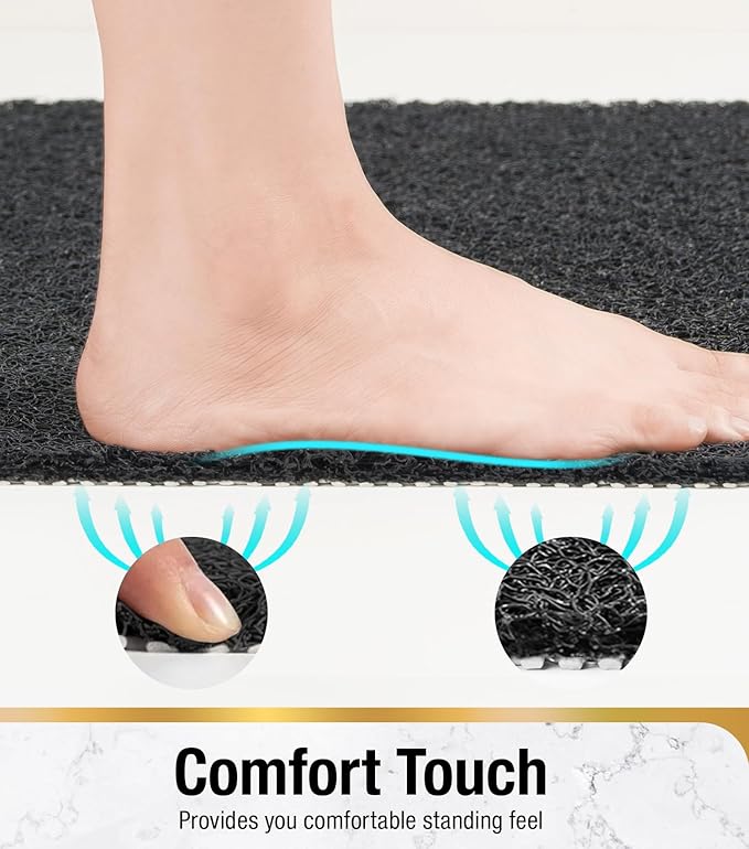 HITSLAM Square Shower Mat Non Slip, Bath Tub Mat for Textured Surface, Soft PVC Loofah Bathtub Mats Without Suction Cups, Quick Drying Shower Floor Mat, 24 x 24 Inch Bathroom Accessories, Black