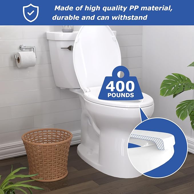 Elongated Toilet Seat, 18.5” Soft/Slow Close Oval (Oblong) Toilet Seat for Elongated Toilets, No-Slam Quiet-Close Lid, Easy-to-Install & Clean, Durable Never-Loosen White Plastic Seat