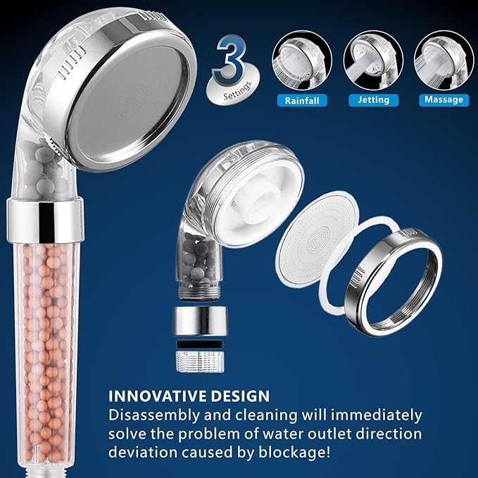 Voolan High Pressure Rain Shower Head with Handheld Spray Combo, Hand Held Filter Showerhead with Self-adhesive Holder and 59" Hose (Matte Black)