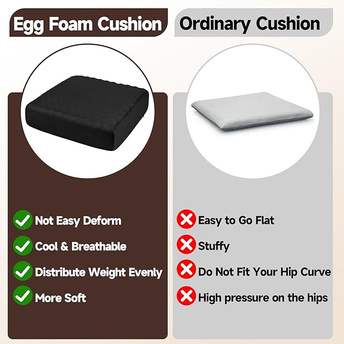 HOMBYS Egg Shaped Foam Recliner Chair Cushion for Elderly, 20×20×5inch Thicken & Extra Large Seat Cushion Cahir Pad for Couch, Armchair, Wheelchair for Easy to Reduce Hip & Lumbar Pain, Black