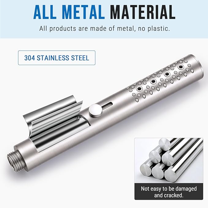 G-Promise All Metal Round 3 Function Handheld Shower Head, Easy and Quick Switch to Massage Mode, Bathroom Shower Wand Design Exquisite Luxury, 2.5 GPM, Brushed Nickel