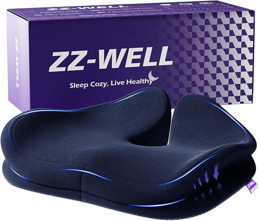 ZZ-WELL Seat Cushions for Office Chairs - Ergonomic Tailbone Pain Pressure Relief Seat Cushion - Extra Large & Thick Design Memory Foam Office Chair Cushion, 21.2" W X 16.5" L (Blue)
