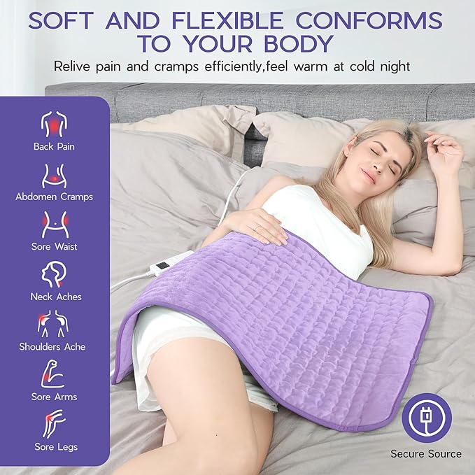 Heating Pad for Neck and Shoulders and Back, Electric Heating Pad for Period Cramps with 6 Heating & 4 Timer Setting, Easy Machine Washable, Best Gifts for Parents (17'' x 33'')