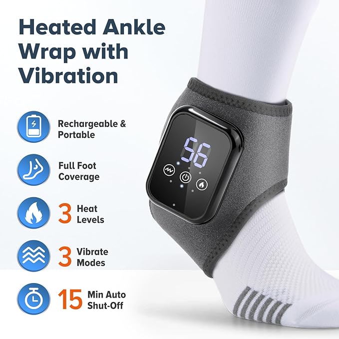 2 Pack Cordless Ankle Massager for Pain Relief, Ankle Heating Pad with Massage, HSA Eligible FSA, Foot Massager for Neuropathy, Heated Foot Massager, Foot Ankle Massager, Gray