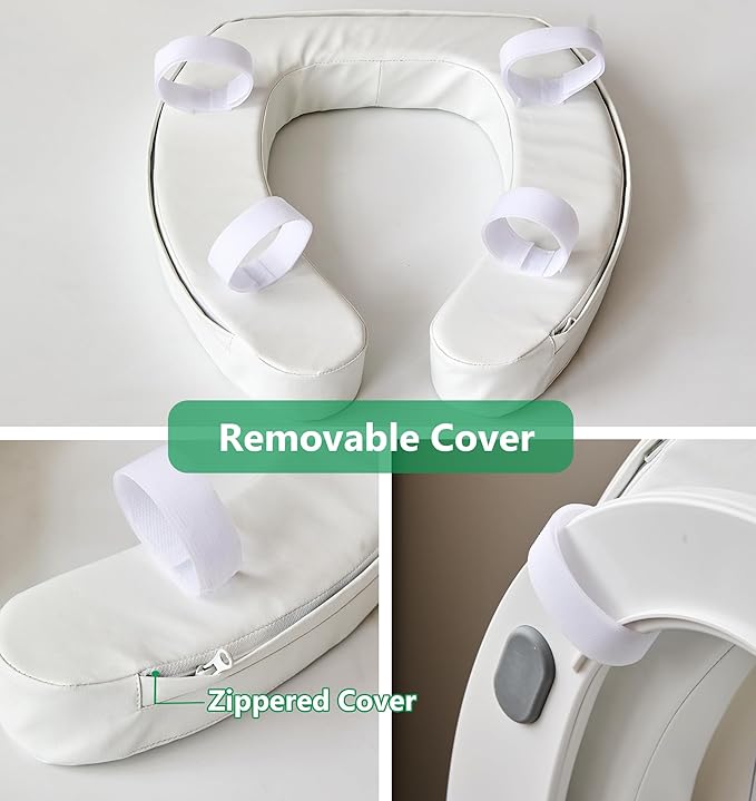 Toilet Seat Riser Cushion for Seniors, Raised Padded Bathroom Riser with Soft Foam, Portable Seat Elevator for Post Surgery Recovery, Hip & Knee Pain Relief, Arthritis Support & Low Toilets
