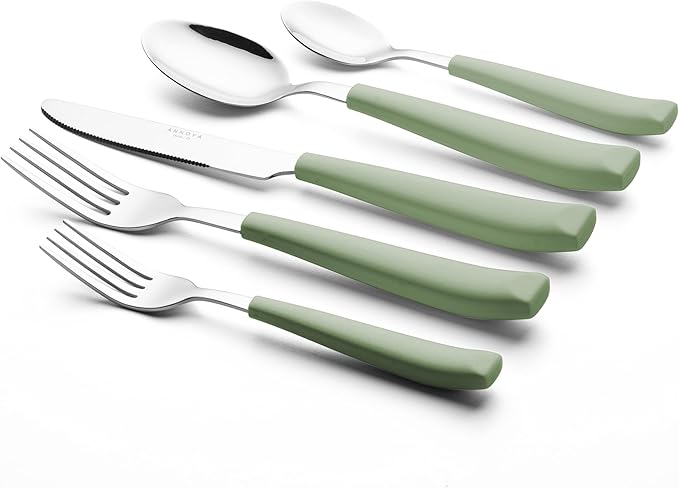 ANNOVA Silverware Set Stainless Steel Colorful Handle Tableware Kitchen Flatware Set Utensils, Includes Dinner Knives, Forks, Spoons, Salad Forks & Dessert Spoons (Sage Green, 20 Pieces)