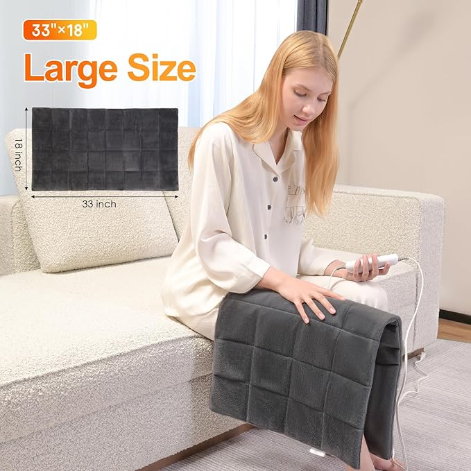 Weighted Vibrating Heating Pad with 2 Massager,18"x33" Neck and Shoulder Heat Pads for Back Pain Relief,3 Heat Settings& 9 Massage Types Back Massager Heated Pad XL (4.85Lbs,Dark Grey)