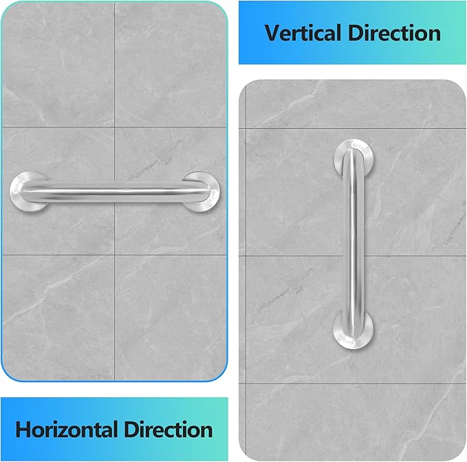 Shower Grab Bar, 2 Pack 16 Inch Brushed Nickel Bathroom Safety Bar, 1.25" Diameter 304 Stainless Steel Grab Bars for Bathtubs and Showers, Handicap Shower Grab Bar for Seniors Elderly