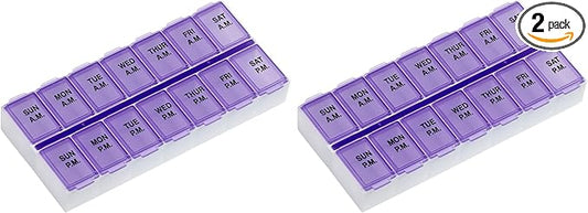 Ezy Dose Weekly (7-Day) AM/PM Pill Organizer, Vitamin Case, and Medicine Box, Medium Compartments, 2 Times a Day, Purple (Pack of 2)