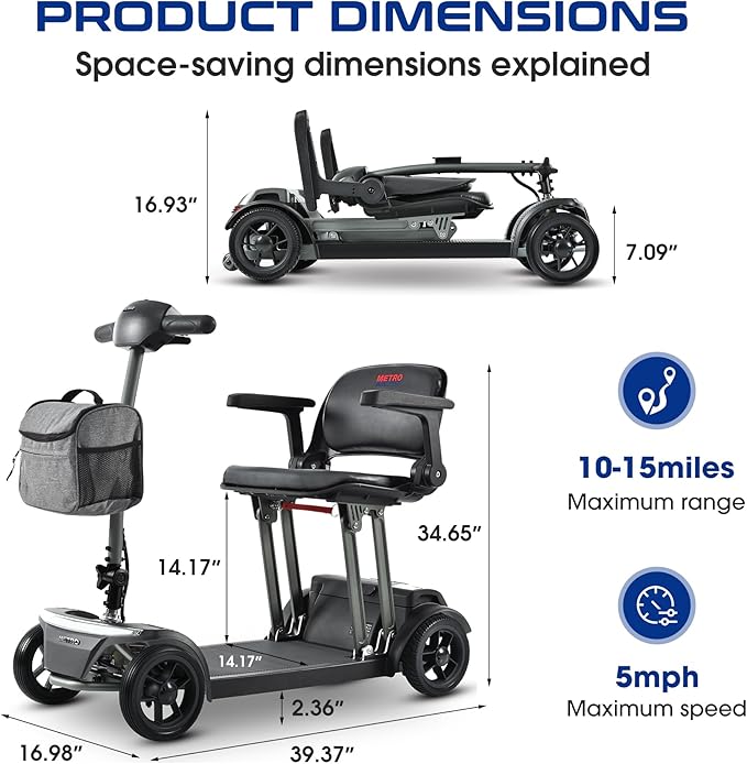 Electric Mobility Scooter for Adults 4 Wheel Mobility, 265lbs Max Weight 12AH Lithium