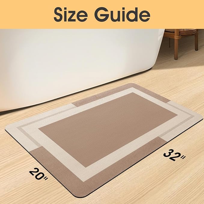 ACCUMTEK Non Slip Bath Mat, Thin Bathroom Rugs Fit Under Door, Quick Dry Bath Mats, Machine Washable Bath Rugs for Bathroom, Bathtub & Kitchen, Bathtub, Taupe/Bordered/31 x20