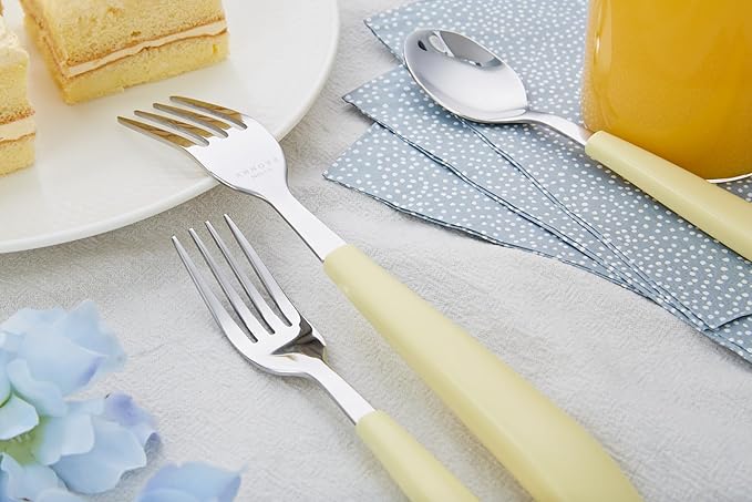 ANNOVA Silverware Set Stainless Steel Colorful Handle Tableware Kitchen Flatware Set Utensils, Includes Dinner Knives, Forks, Spoons, Salad Forks & Dessert Spoons (Yellow, 20 Pieces)
