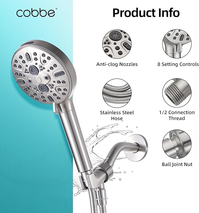 Cobbe Filtered Shower Head with Handheld - High Pressure 9 Spray Modes Showerhead with 16-Stage Water Softener for Hard Water - Purifying Detachable Hand Held Shower Head, Classic Nickel
