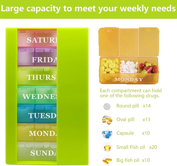 Pill Box 3 Times a Day Daily Pocket Pill Container Portable Travel Weekly Pill Organizer Stackable Pill Case for Vitamin, Fish Oils, Medication, Supplement