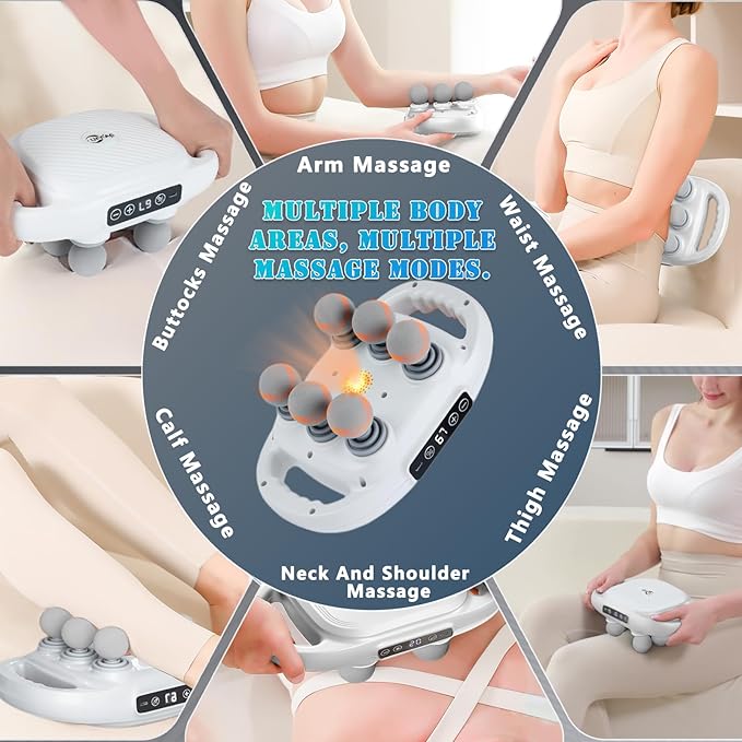UFFAE 6 Head Massage Gun Deep Tissue with 9 Levels & 9 Modes, Electric Massager Tool for Legs, Arms, Waist, Back, Buttocks - Full Body Muscle Pain Relief, Ideal Gifts for Women, Men, Mom, and Dad