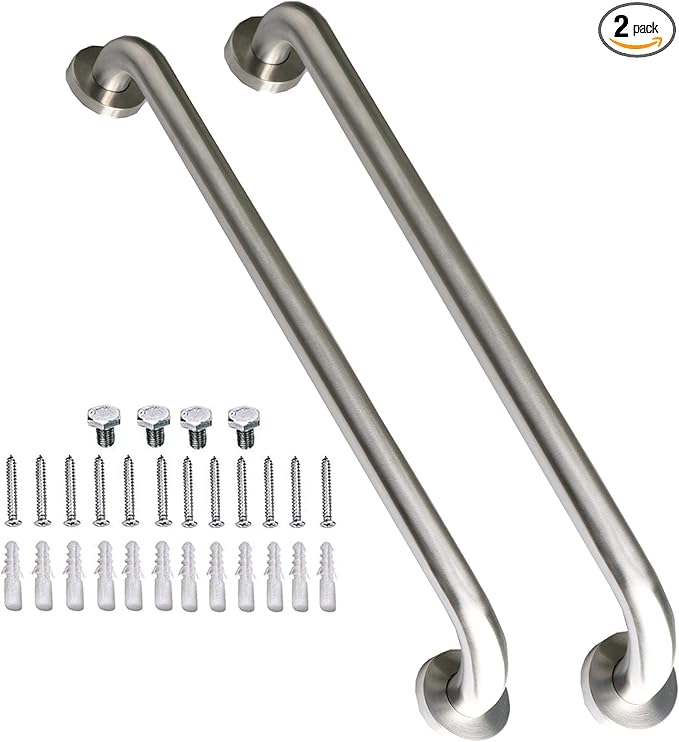 2 Pack 24 Inch Shower Grab Bar, iMomwee Satin Brushed Nickel Stainless Steel Bathroom Grab Bar Handle,Shower Balance Bar,Safety Hand Rail Support,Handicap Elderly Senior Assist Handle(1.25" Diameter)