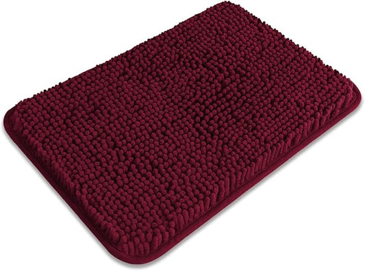 Small Bathroom Rug 12"x18" – Washable and Absorbent Bath Mat, Non Slip, Thick Soft Chenille Bath Rugs for Bathroom, Shower, Sink, Dog mat(Vivid Burgundy)