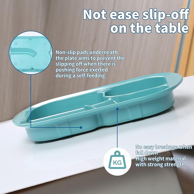 Adaptive Utensils Scoop Weighted Plate,Spill-proof 4-Compartment Divided Plates with Extra Wall for Elderly,Non-slip Disabled Products for Handicapped to Self-feeding-Pack of 1