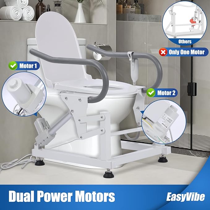 Lift Toilet Seat for Elderly with Padded Arms, Dual Motors Electric Sit to Stand Lift for Elderly and Disabled, Toilet Seat Lift Supports Up to 440lbs