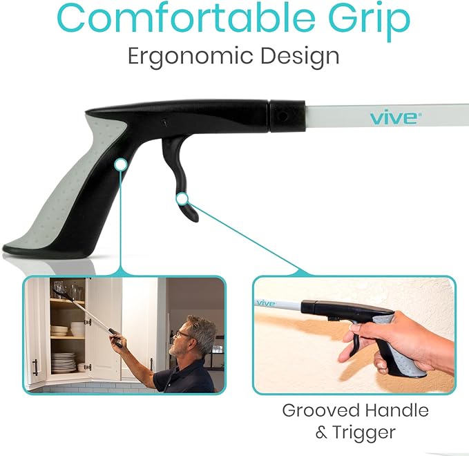 Vive Reacher Grabber 32" - Extra Long Mobility Aid - Rotating Hand, Heavy Duty Grip Arm - Reaching Assist Tool for Trash Pickup, Litter Picker, Garden Nabber, Disabled, Handicap Arm