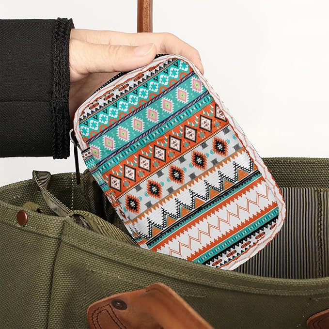 Aztec Western Ethnic Pill Box Small Travel Organizer 7 Day Weekly Geometric Medicine Case Cute Compact Size Vitamin Container Portable Pill Holder Bag with Zipper
