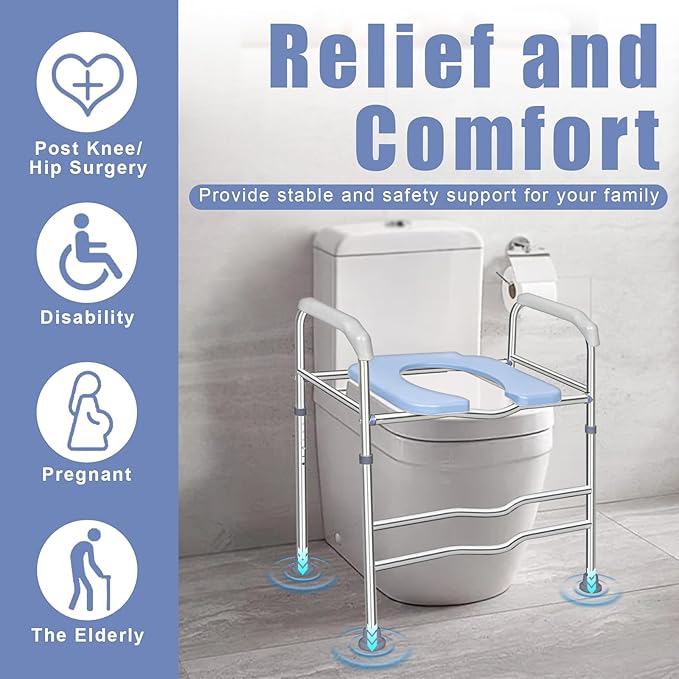 Toilet Seat Riser for Seniors, Raised Commode Chair for Toilet with arms, Adjustable 18–22 Inch Height,400 lb Handicap Elevated Toilet Seat, Fits V, U and Round Toilets.