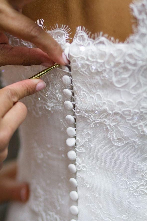 Nakpunar Crochet Button Hook Tool for Bridal Button Loops - to Fasten The Buttons on Wedding Dresses, Bridal Trains, and Formalwear - Gentle on Lace, Satin - Seamstress Essential (Assorted Color)