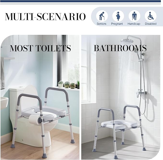 Toilet Seat Risers for Seniors, Raised Toilet Seat with Handles, Adjustable Height & Width, 400 lb Handicap Elevated Toilet Riser Toilet Seats for Pregnant Elderly, Fit Any Toilet