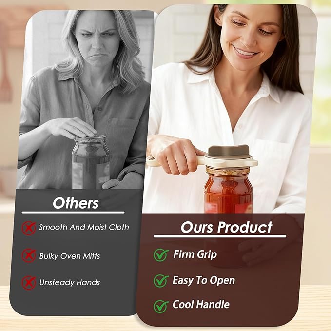 4 in 1 Multi-Purpose Jar Opener, Adjustable Stainless Steel Lid Remover for Seniors & Arthritis Sufferers, Jar Opener for Weak Hands with Bottle Cap Opener, Fits Kitchen Jars, Bottles & Cans (Beige)