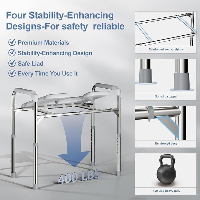 Deewow Raised Toilet Seat with Handles, Toilet Seat Riser for Seniors with Adjustable Height, up to 400lbs, Raised Toilet Seat for Elderly, Pregnant and Handicap, Fit Any Toilet, FSA/HAS Eligible