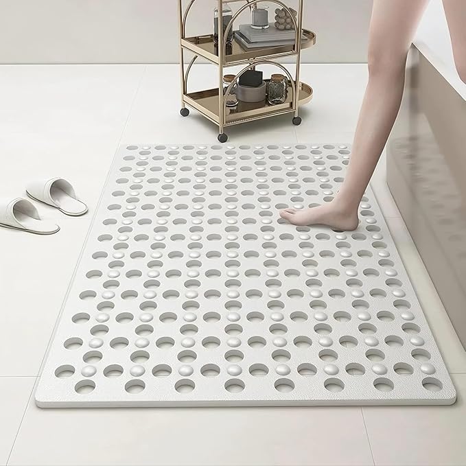 Non-Slip Bathtub Mat 31.5"x17.7" - 200+ Suction Cups, Quick-Dry PVC Shower Mat with Drain Holes - Slip Resistant for Bathroom, Machine Washable Grip Mat