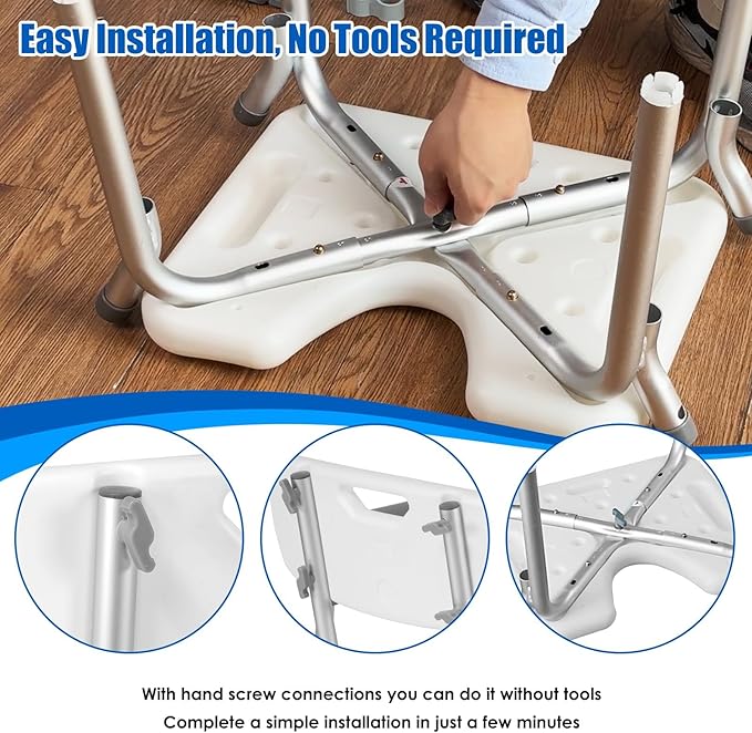 Shower Chair with Arms and Back, 330lbs Heavy Duty Bath Seat with U-Shaped Cutout, 21" Extra Wide Adjustable Shower Stool with 2 EVA Pads and Shower Head Holder, Tool-Free Assembly