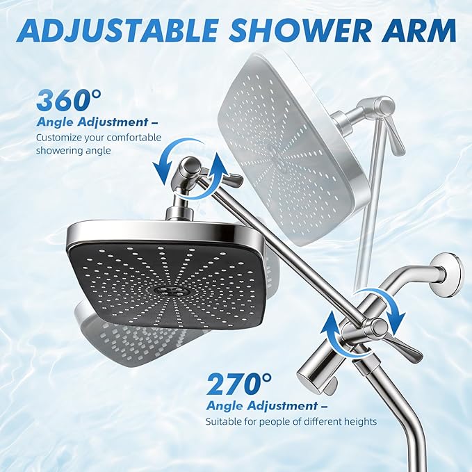 Shower Head with Handheld, 12" High Pressure Rain Shower Heads with Filtered Handheld Spray Combo & Adjustable Extension Arm, Silver Showerheads & Hand Held Showers Set for Bathroom