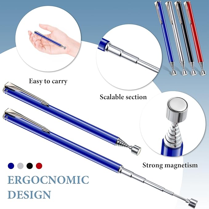 Patelai 4 Pieces Telescoping Magnetic Pick up Tool Grabbers Reacher Tools with Pocket Clip 25 Inch Telescopic Retrieving Magnet Gift for Man, Father, Mechanic, Handyman, Husband (Multicolor)