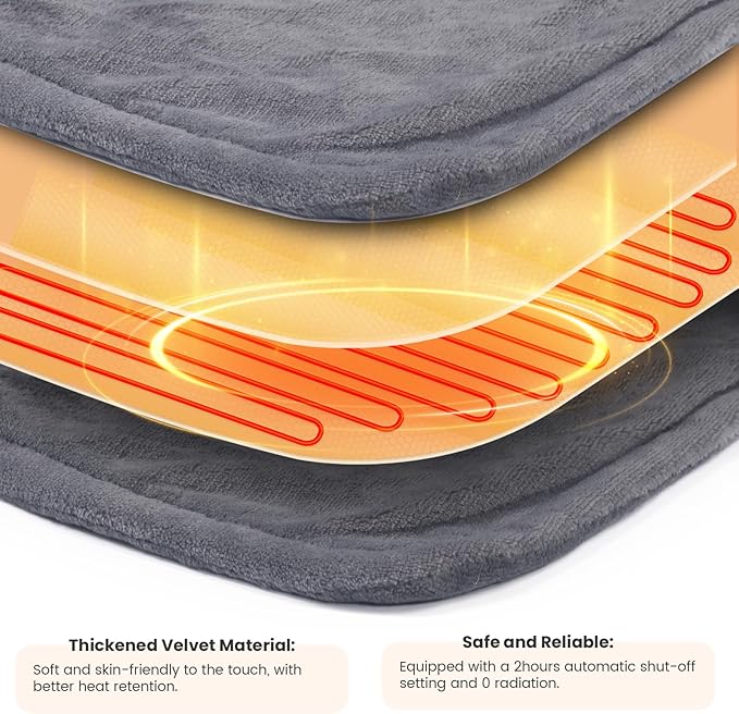Fotgear Heating Pad for Neck Shoulders & Back - 24"x37" Large Weighted Electric Heat Pad with 6 Time Settings & 8 Heating Levels, Fast Heating & Overheat Protection, Gifts for Mom Women, Gray
