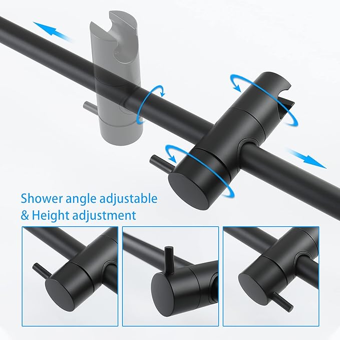 SKOWLL Shower Slide Bar with Height/Angle Adjustable Handheld Shower Holder Matte Black 26 Inch Shower Silde Bar No Drill, Wall Mount Stainless Steel Bathroom Shower Head Holder Bar