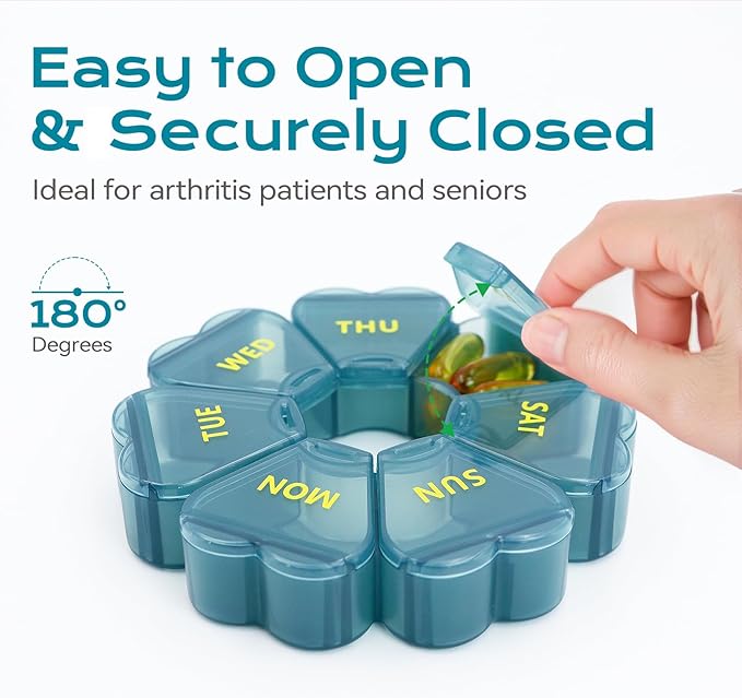 Pill Organizer Weekly - Cute Medicine Pill Organizer 7 Day, Large Daily Pill Box for Travel, SHIJOINYU Pill Dispenser Case 1 Time a Day for Medication/Supplement/Fish Oil (Blue)