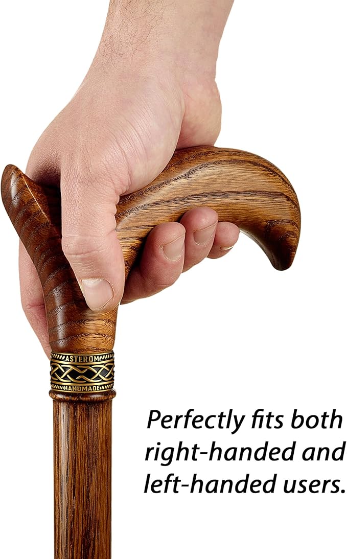 Asterom Handcrafted Walking Cane - Ergonomic, Wooden - Canes for Men - Walking Sticks for Seniors, Unique, Wood