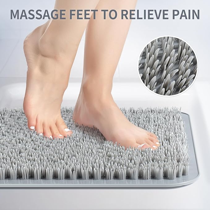 Yolife Shower Foot Scrubber Mat, Anti-Slip Bath Mat with Scrub Bristles, Soft Shower Foot Massager with Strong Suction Cups for Soothe Achy Feet,27.5'' x 15.7''