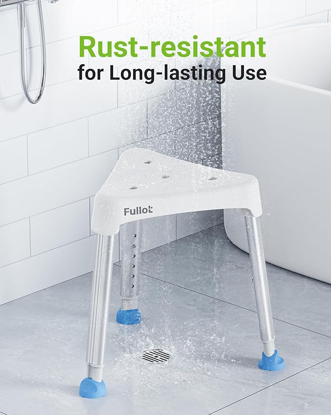 Space-Saving Triangular Shower Chair for Inside Shower, FSA/HSA Eligible 400 lbs Adjustable Shower Stool for Elderly and Disabled, Non-Slip Bathtub Chair with Stable-Bracing, Tool-Free Assembly, White
