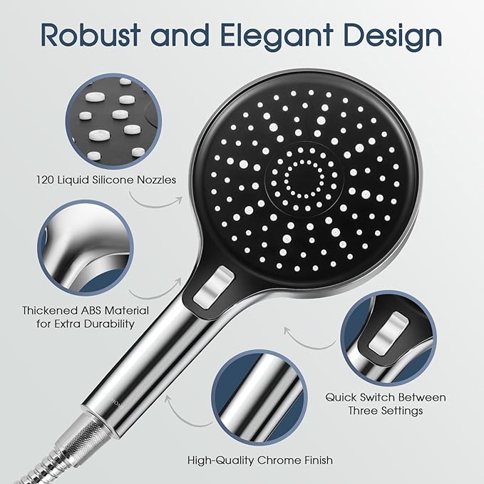 High Pressure 6" Full Body Coverage Handheld Shower Head - Wide Panel Powerful Spray for Easy Hair Washing & Effortless Cleaning - 79" Extra Long Stainless Steel Hose & 360° Swivel Bracket
