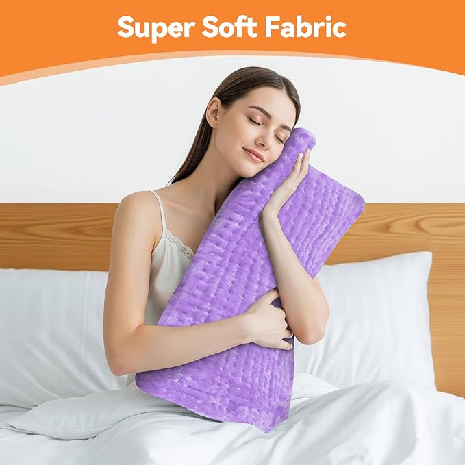 Heating Pad for Back Pain, Electric Heat Pad with 9 Heat Levels & 4 Auto-Off Timers, Portable Heating Pad for Period Cramps, Shoulder, Neck, Machine Washable, Gifts for Women, Men, Purple, 24''×12''