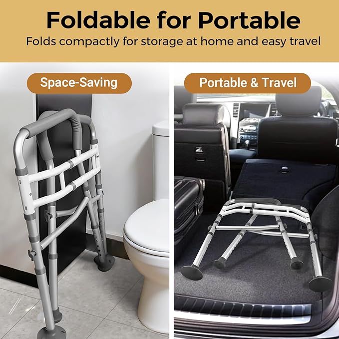 Toilet Safety Rails for Seniors, Adjustable Toilet Safety Frame Handles Fits Most Toilets, Mothers Day Gifts for Handicap and Disabled Seniors Elderly, Foldable, Safe Weight Capacity of 330 lbs(150KG)