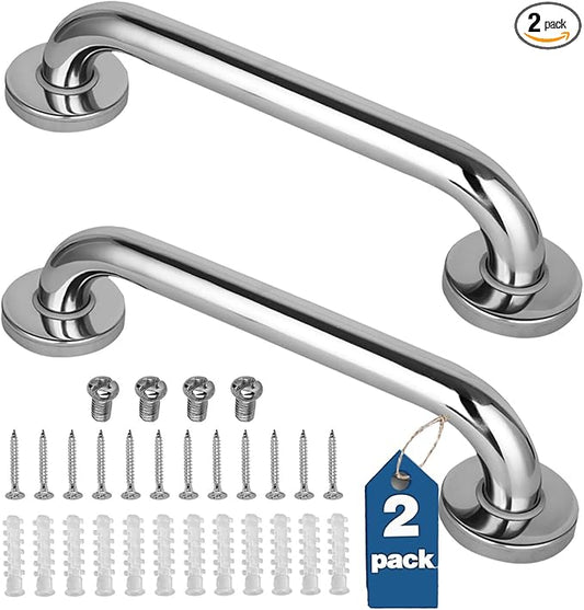 2 Pack Shower Grab Bar, Stainless Steel Bathroom Grab Bar, Shower Handle Bath Handle, Safety Bars for Shower Chair Bench, Grab Bars Senior, Elderly, Handicap(12 Inch)