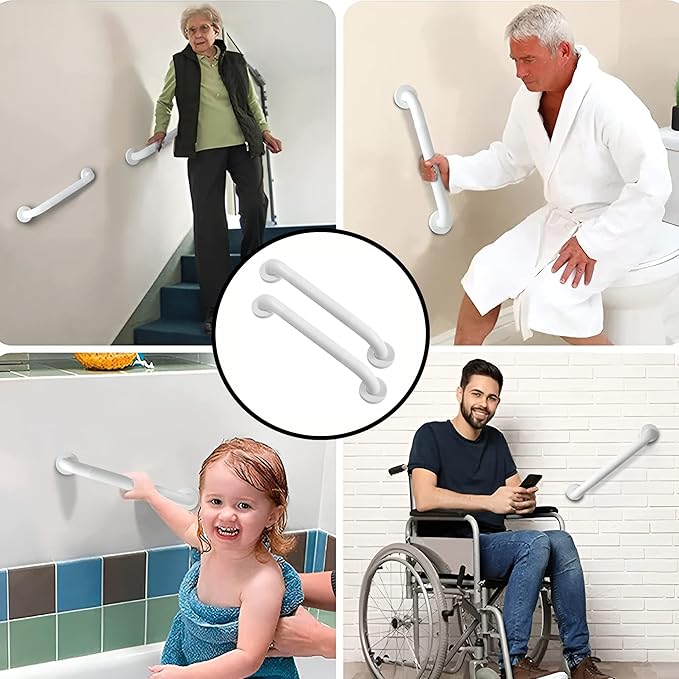 Shower Grab Bar, 2 Pack 24 Inch White Bathroom Grab Bar, 1.25" Diameter 304 Stainless Steel Anti-Slip Grab Bars for Bathtubs and Showers, Handicap Shower Grab Bar for Seniors Elderly