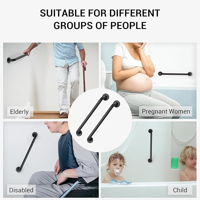 12 Inch Grab Bars for Wall Black, Safety Shower Grab Bars for Seniors Elderly Handicapped, Handicap Grab Bars for Shower with Concealed Screws, Tesuchan